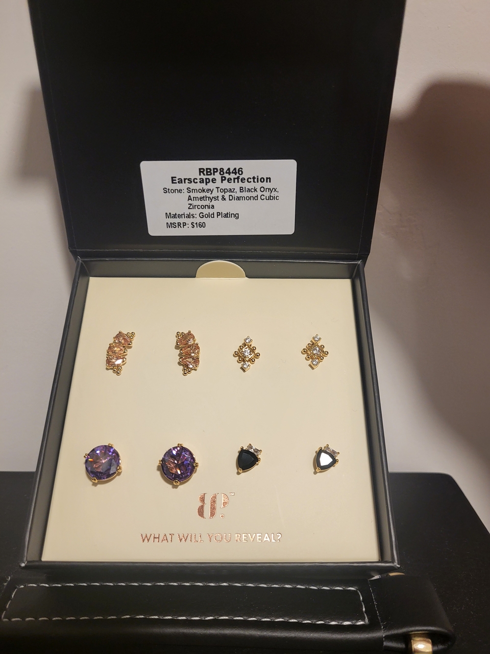 Earscape Perfection Women’s Gold-Plated Earring Set with Purple and Black Stones